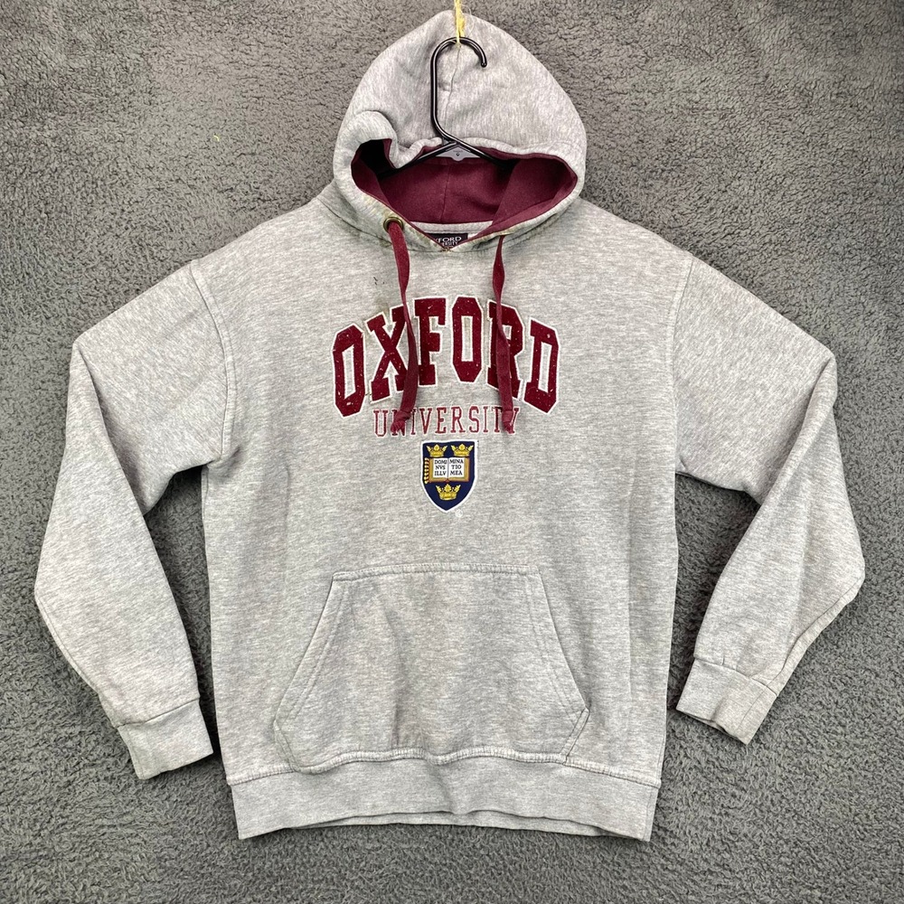 Oxford University Hoodie Mens Size S Pullover Gray‎ Maroon College Sweatshirt